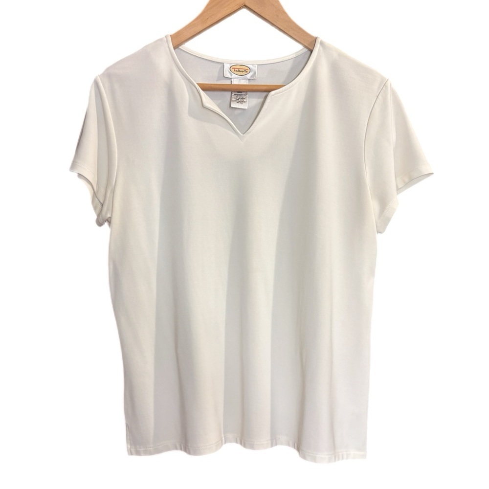 Talbots white drapey notch neckline short sleeve stretchy top